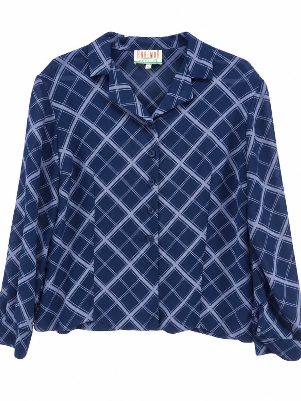 Braemar Petites by Jeremy Scott, Vintage Lightweight Blouse, Navy Plaid Size 12